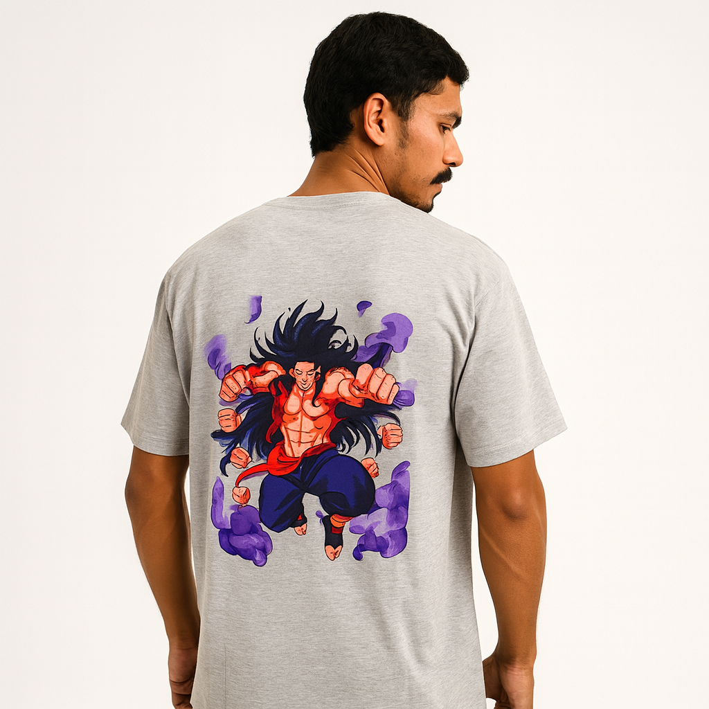 Anime Warrior Graphic T-shirt--Grey