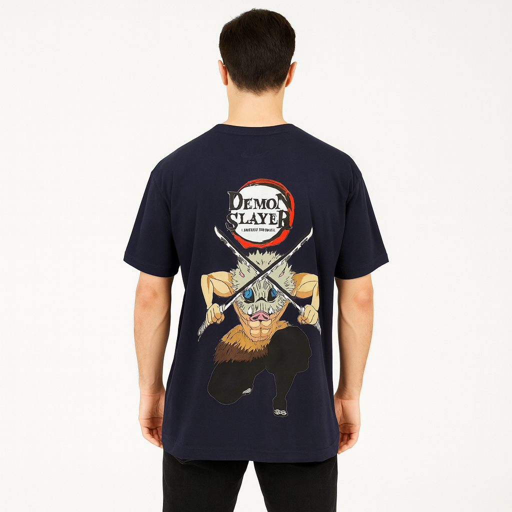 Demon Slayer Anime Greaphic T-shirt--Navy Blue