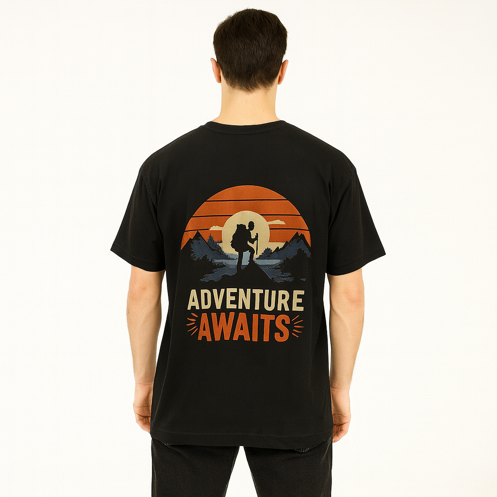 Adventure Awaits Graphic T-shirt--Black